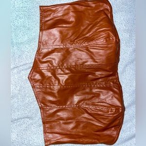 Zip Back Seam front Asymmetrical Hem PU Leather Tube Top Brown